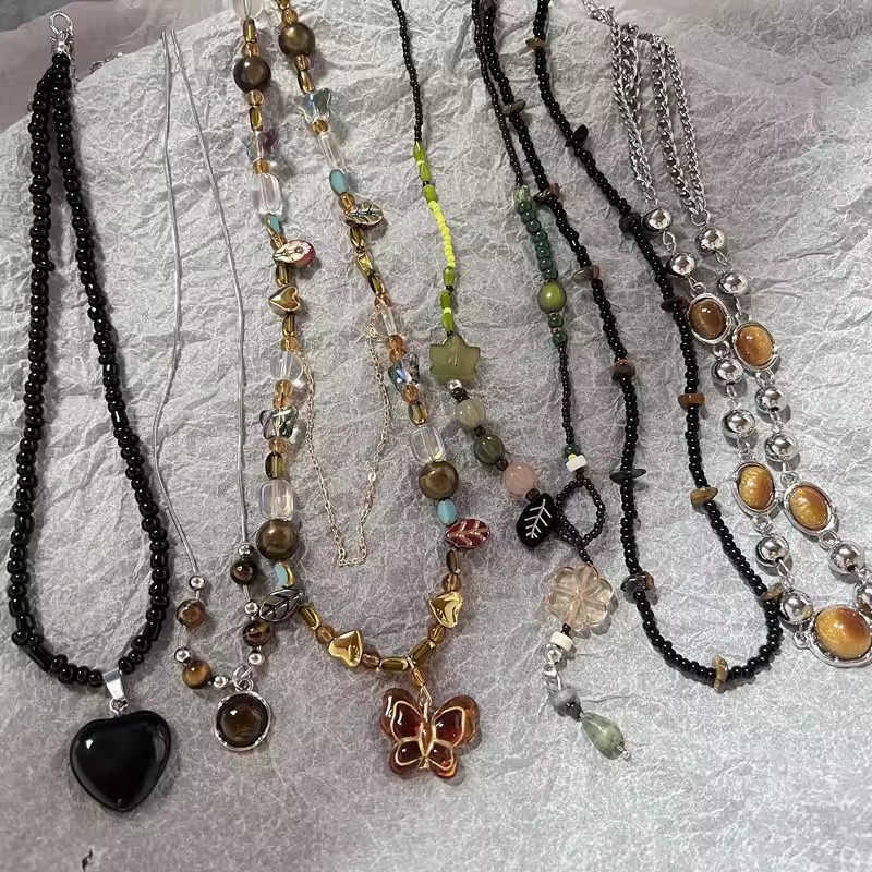 Butterfly Clasp Deployant - Boho natuurlijke tijgeroogstenen kralen kettingset met