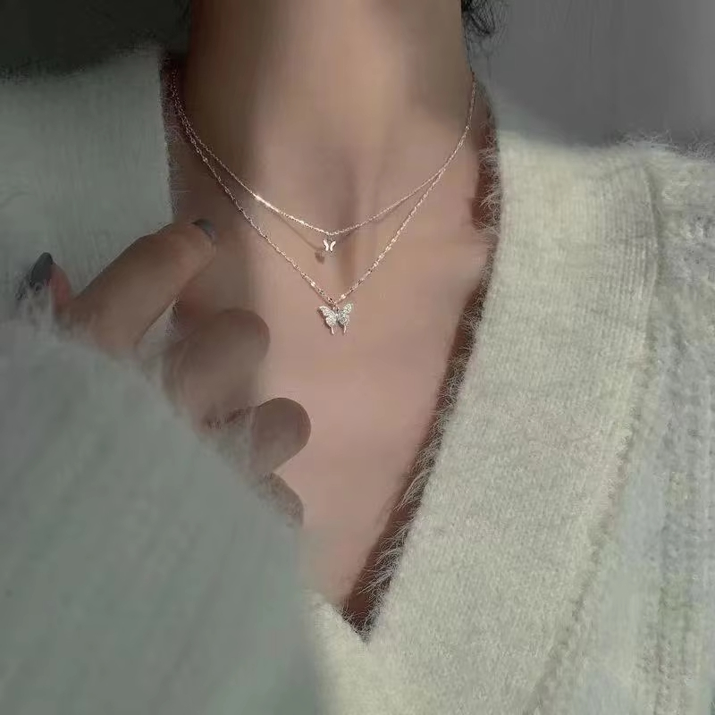 Butterfly Clasp Deployant - Nieuwe glanzende vlinderketting dames prachtige dubbellaagse